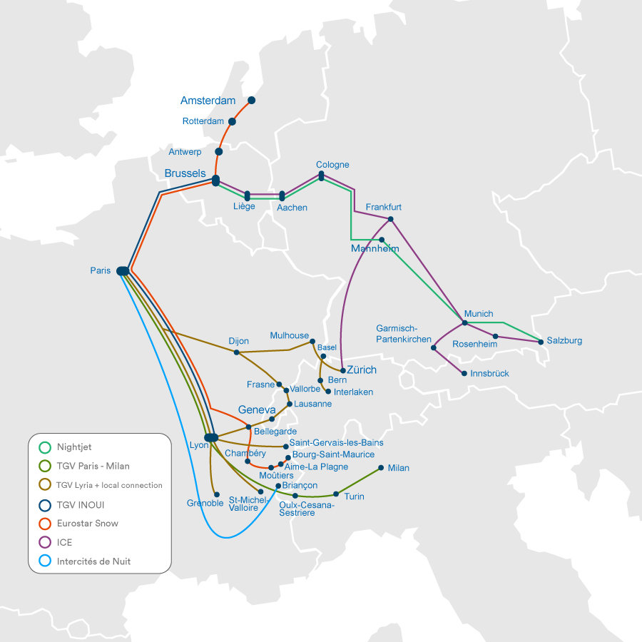 Map of winter sports destinations
