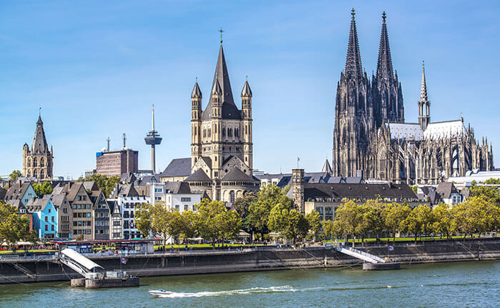 The cathedral and the Rhine in Cologne in autumn